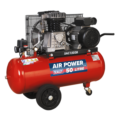 50L Belt Drive Air Compressor with Cast Cylinders & Wheels 3hp