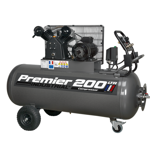 Premier 200L Belt Drive Air Compressor with Front Control Panel 3hp 415V 3ph