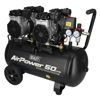 50L Low Noise Oil Free Direct Drive Air Compressor 2 x 2hp