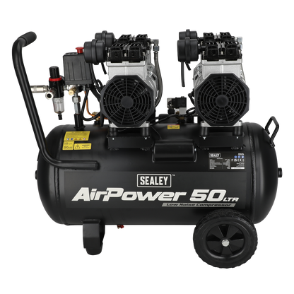 50L Low Noise Oil Free Direct Drive Air Compressor 2 x 2hp