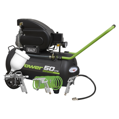50L Direct Drive Air Compressor 2hp with 4pc Air Accessory Kit