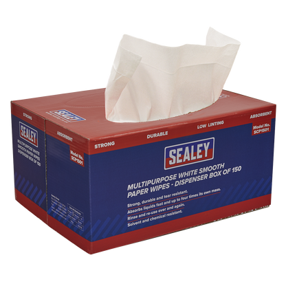 Multipurpose Smooth White Paper Wipes 73gsm - Dispenser Box of 150 Sheets