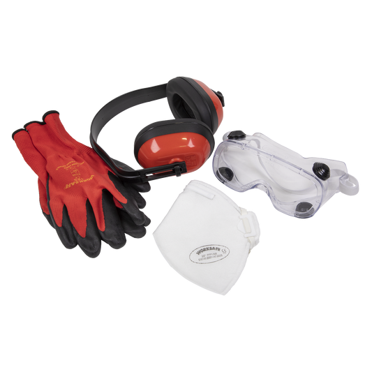 Worksafe® Flexi Grip Gloves, FFP1 Mask, Goggles & Ear Defenders