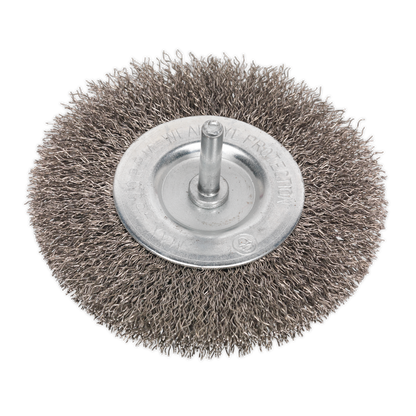 100mm Crimped Flat Wire Brush with 6mm Shaft