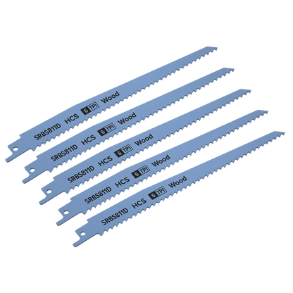 Reciprocating Saw Blade for Clean Wood 200mm 6tpi - Pack of 5