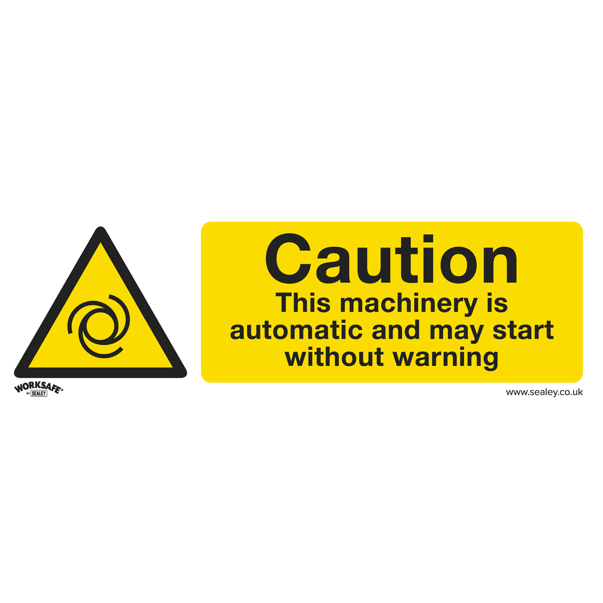 Worksafe® Caution Automatic Machinery Safety Sign - Self-Adhesive Vinyl
