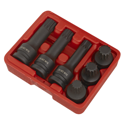 Impact Spline Socket Bit Set 1/2"Sq Drive 6pc