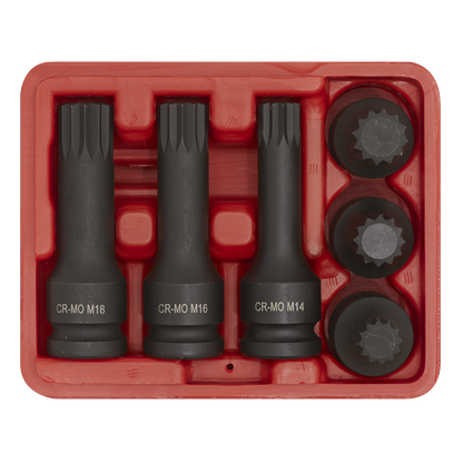 Impact Spline Socket Bit Set 1/2"Sq Drive 6pc