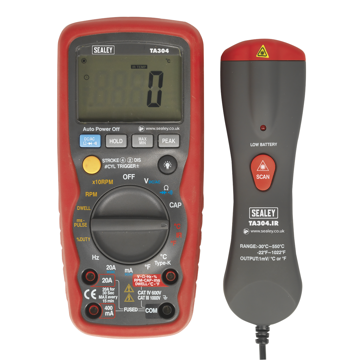 15-Function Digital Automotive Multimeter with Inductive Coupler/Infrared Temperature Probe