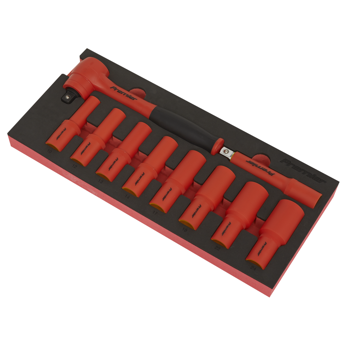 Premier Insulated Socket Set with Tool Tray 1/2"Sq Drive 10pc - VDE Approved