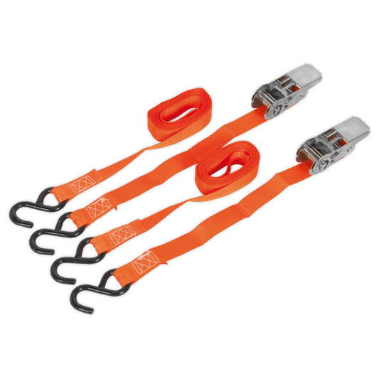 Ratchet Straps Polyester Webbing with S-Hooks 25mm x 4m 500kg Breaking Strength - Pair
