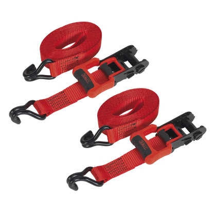 Ratchet Straps Polyester Webbing with J-Hooks 32mm x 4.9m 1200kg Breaking Strength - 2 Pairs