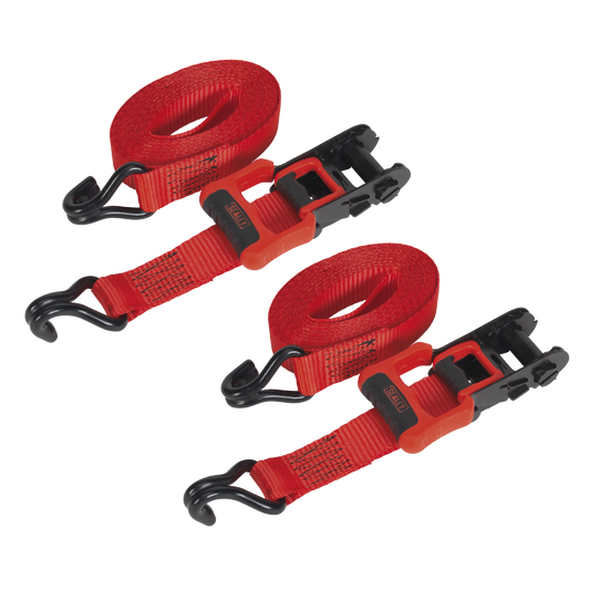 Ratchet Straps Polyester Webbing with J-Hooks 32mm x 4.9m 1200kg Breaking Strength - 2 Pairs