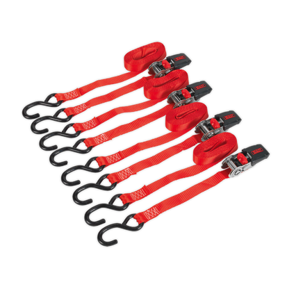 Ratchet Strap Polyester Webbing with S-Hooks 25mm x 4m 800kg Breaking Strength - 2 Pairs