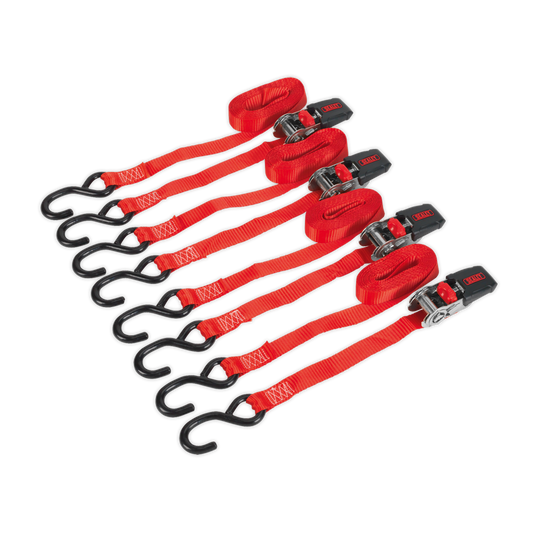 Ratchet Strap Polyester Webbing with S-Hooks 25mm x 4m 800kg Breaking Strength - 2 Pairs