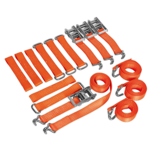 Alloy/Steel Wheel Car Transporter Ratchet Strap Kit 4pc 50mm x 3m 4500kg Breaking Strength