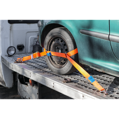 Steel Wheel Car Transporter Ratchet Strap 50mm x 3m 4500kg Breaking Strength
