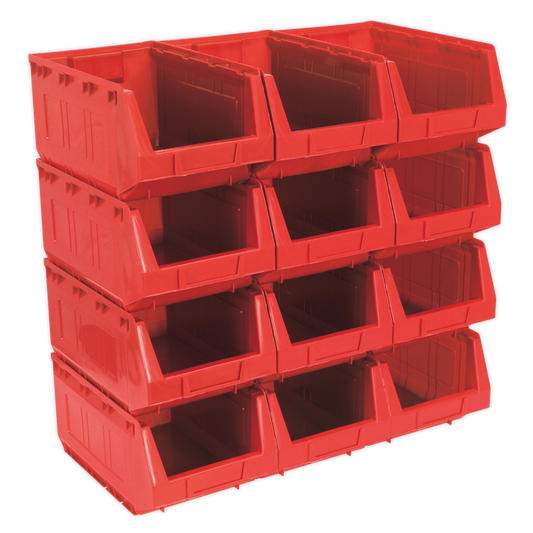 Plastic Storage Bin 210 x 355 x 165mm, Red - Pack of 12