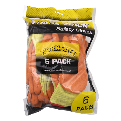 Worksafe® Super Grip Knitted Gloves with Latex Palm - Pack of 6 Pairs