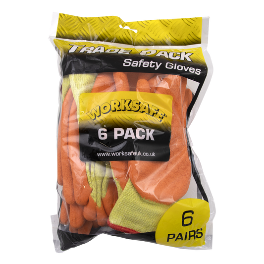 Worksafe® Super Grip Knitted Gloves with Latex Palm - Pack of 6 Pairs