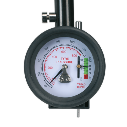 Tyre Pressure Gauge & Tyre Tread Depth Gauge with Flexible Hose 0-8bar(0-120psi)