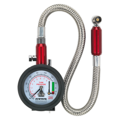 Tyre Pressure Gauge & Tyre Tread Depth Gauge with Flexible Hose 0-8bar(0-120psi)