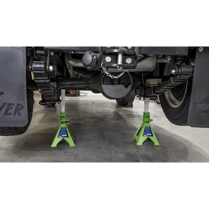 Ratchet Type Axle Stands (Pair) 3 Tonne Capacity per Stand - Hi-Vis Green
