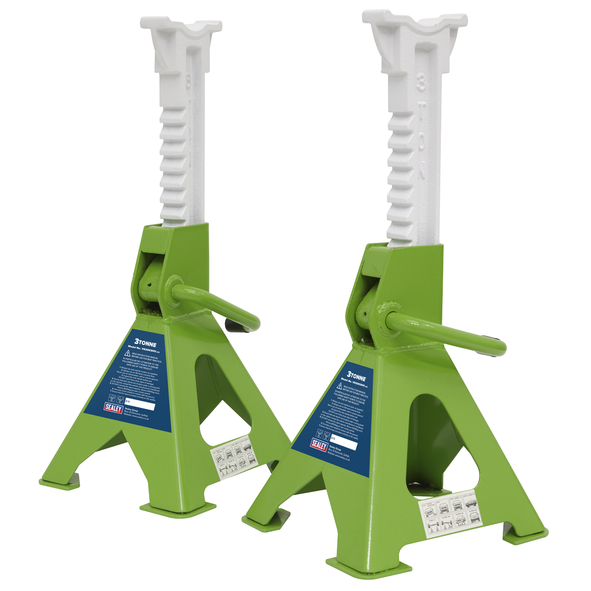 Ratchet Type Axle Stands (Pair) 3 Tonne Capacity per Stand - Hi-Vis Green