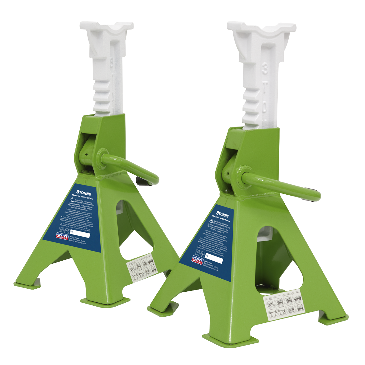 Ratchet Type Axle Stands (Pair) 3 Tonne Capacity per Stand - Hi-Vis Green