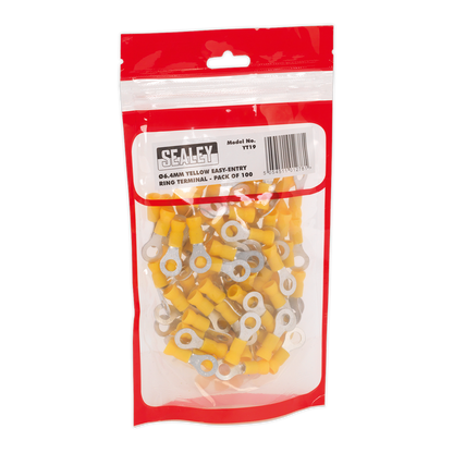 Easy-Entry Ring Terminal 6.4mm (1/4"), Yellow - Pack of 100
